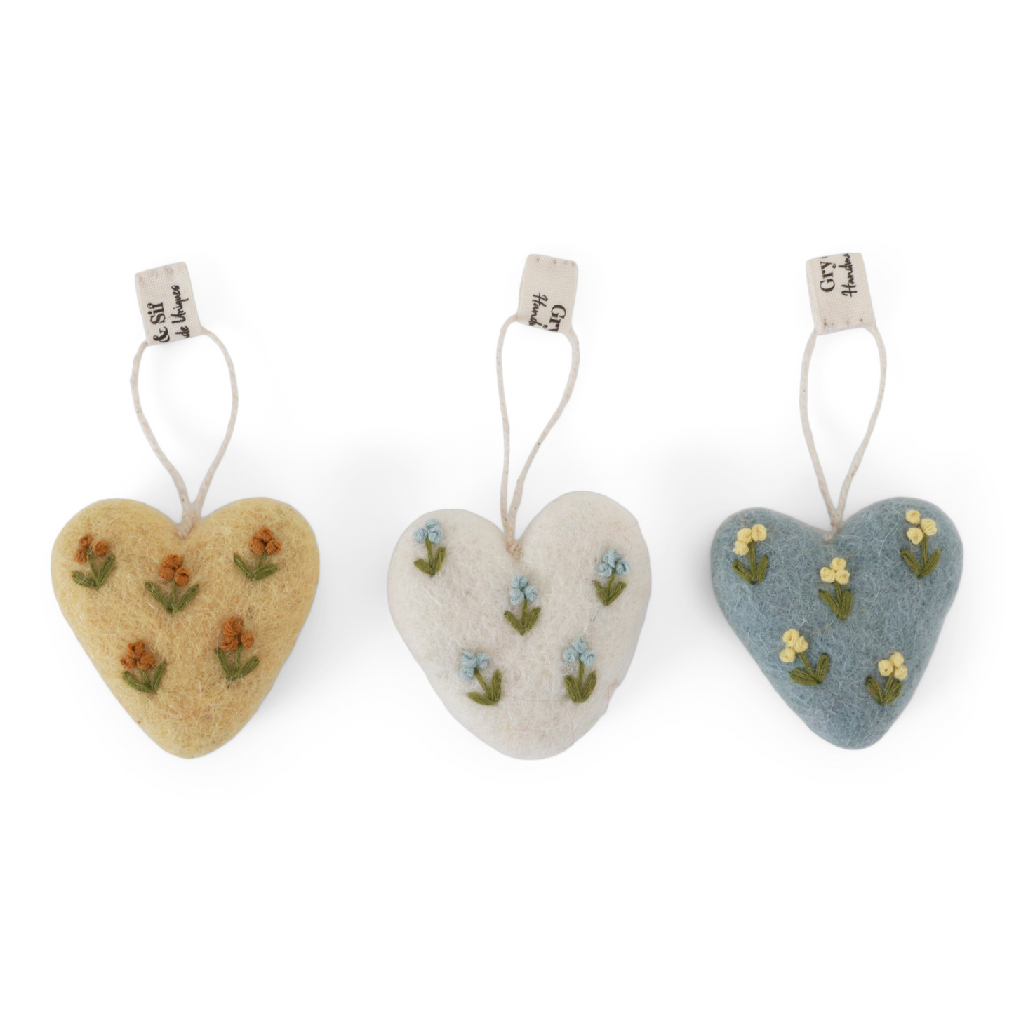 Anhänger Große Herzen "Spring Flowers" Filz 3er Set 5cm