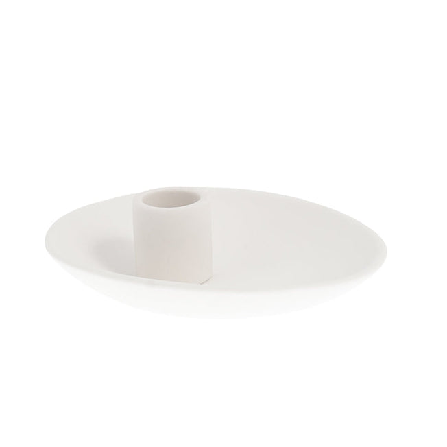 Small matte white ceramic candle holder "Ekby" by Storefactory, measuring 13cm, showcasing a minimalist design.