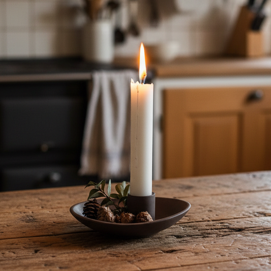 Kleiner Kerzenhalter "Ekby" aus mattem braunem Keramik, 13 cm, stilvoller Kerzenhalter von Storefactory.