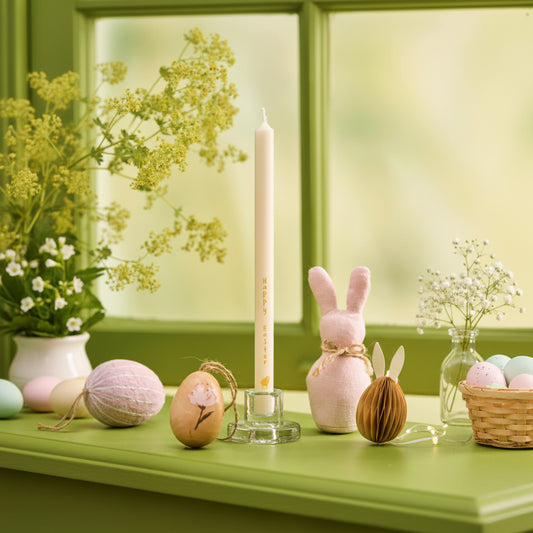 Dünne hohe Kerze "Happy Easter" Stearin 13mm