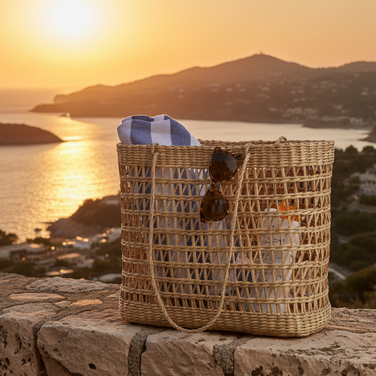 Rex London Shopper Tote-Bag "Ibiza" aus Seegras in natürlicher Farbe, 47 cm groß, mit robustem Griff und geräumigem Design