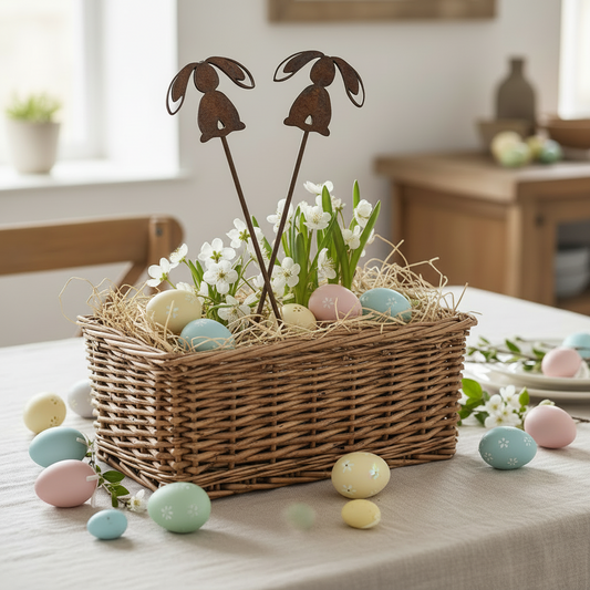 Pflanzenstecker Hase 2er Set "Schlappohr" Metall Rost 30cm - Wohnen auf dem Land