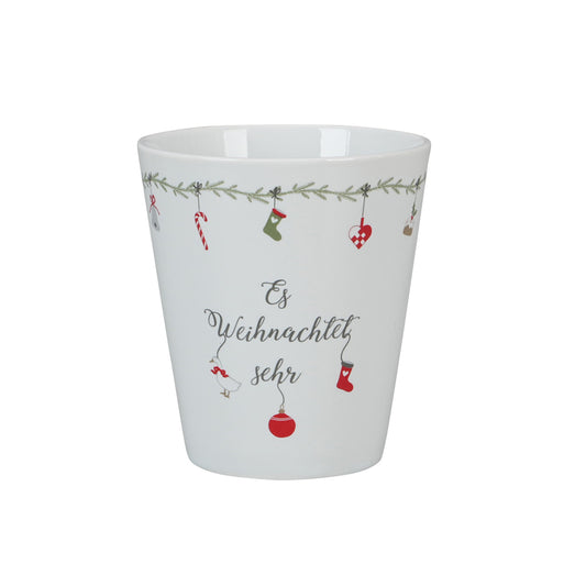Becher Tasse Happy Mug "Es weihnachtet sehr" Keramik Weiß