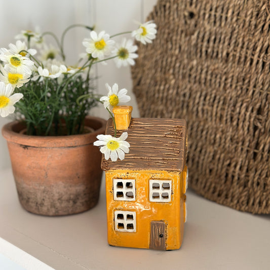 Keramik Teelichthalter "Svala" in Gelb Braun von Clayre & Eef, 15cm, mit stilvollem Design für Kerzen.