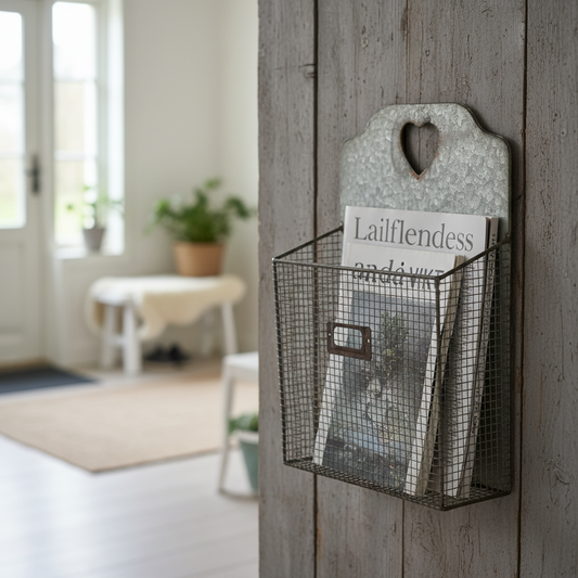Hängender Zink-Organizer "Herz" von Clayre & Eef, 25x38x9cm, mit mehreren Fächern für Briefsammlung und Ordnung