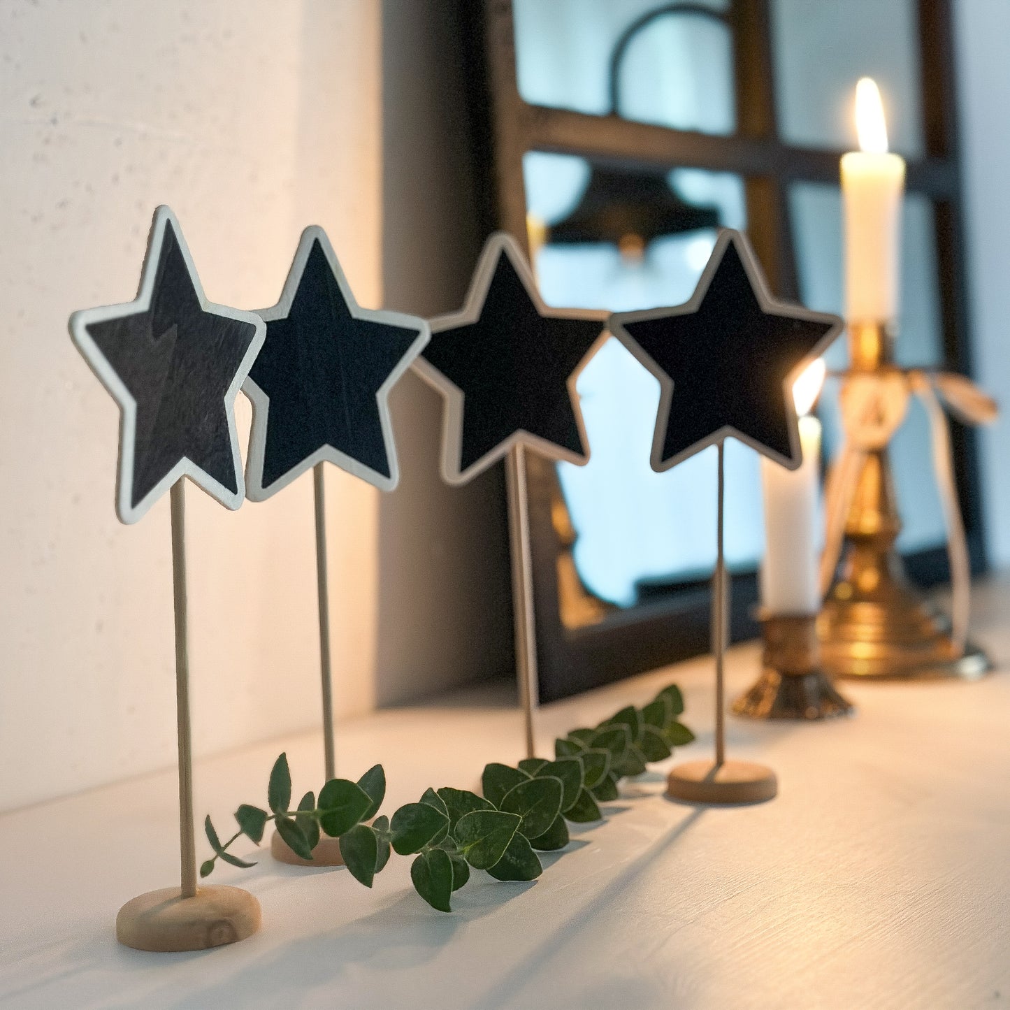 Aufsteller Namensschild zum Beschriften "Table Stars" Stern Holz Natur 4er Set