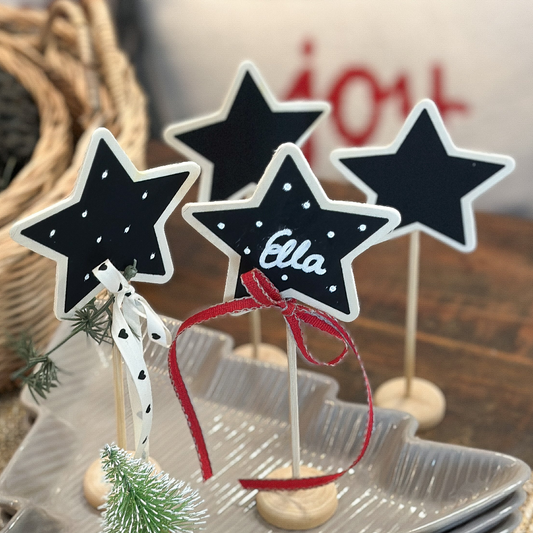 Aufsteller Namensschild zum Beschriften "Table Stars" Stern Holz Natur 4er Set