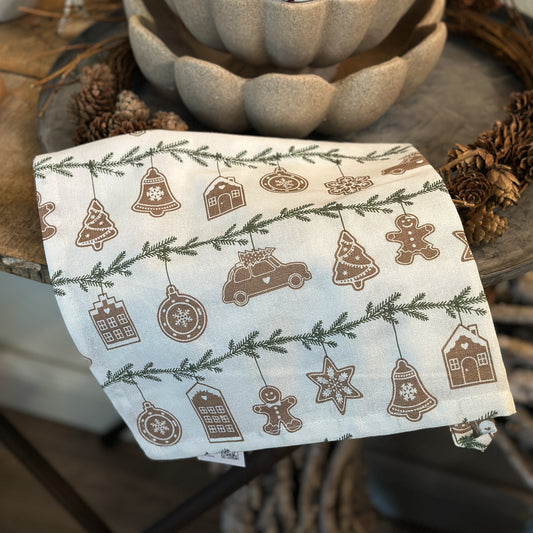 Geschirrtuch "Gingerbread" Lebkuchen Dekor Weiß Grün Braun