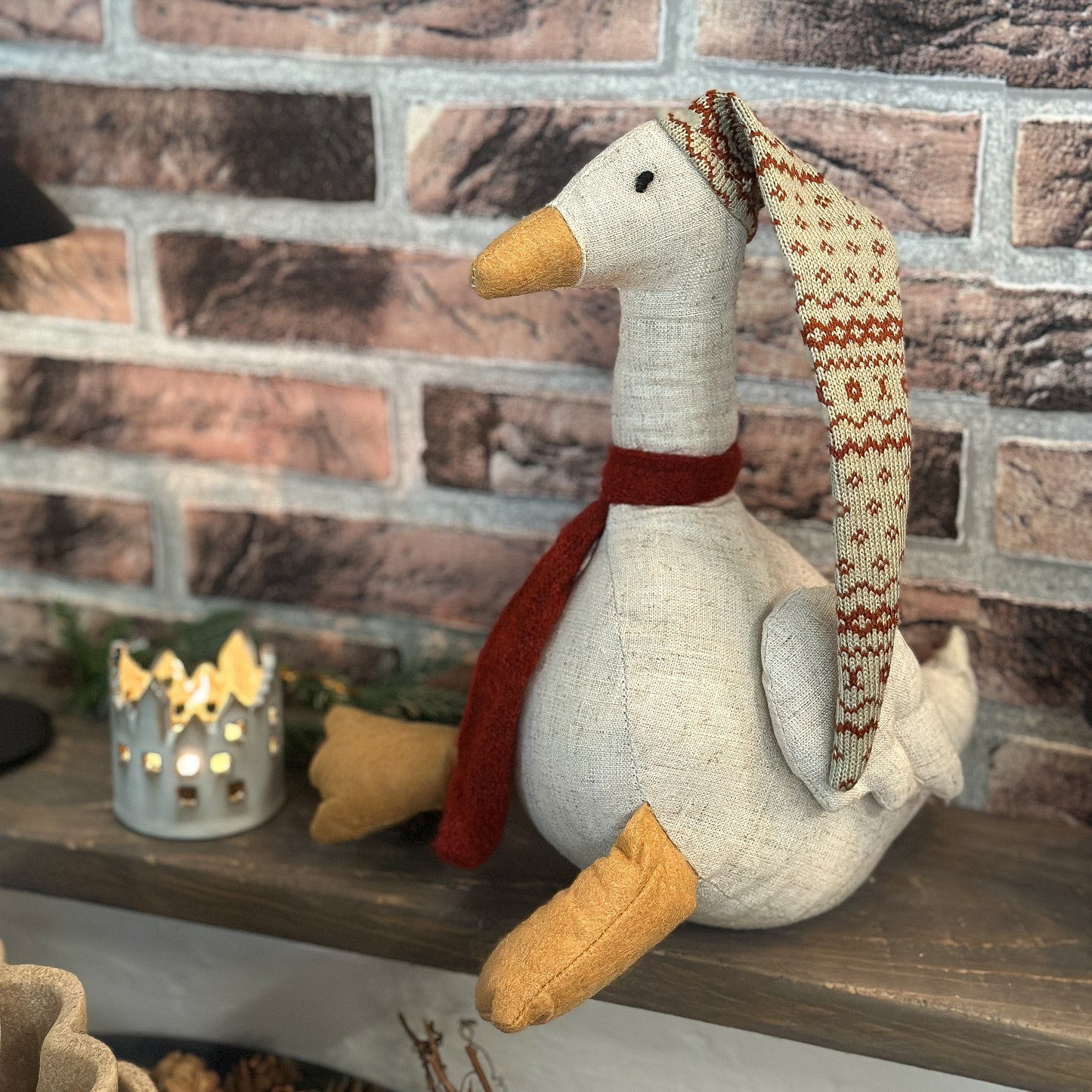 Deko Weihnachtsente Türstopper "Erwin & Gerda" Textil grün rot 26cm