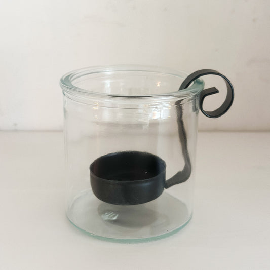 Teelichthalter Windlicht "Black Frame" Glas Metall schwarz 8cm