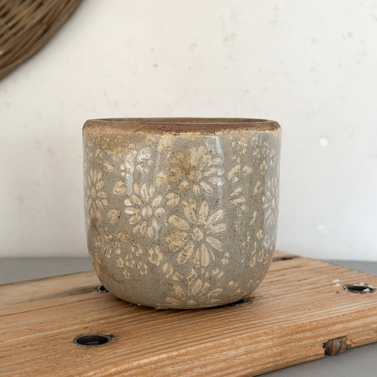 Blumenpot Pflanztopf "Floral" Keramik Grau 10cm