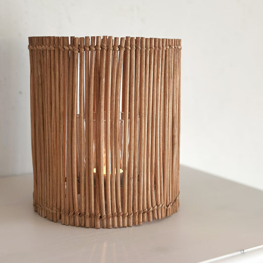 IB Laursen Kerzenglas Windlicht "Hurricane" mit Glaseinsatz Rattan Natur 19cm