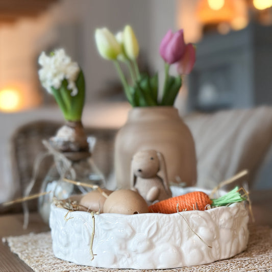 Schale Ostern "Hasenrunde" Hasendekor rund Keramik Weiß 20cm