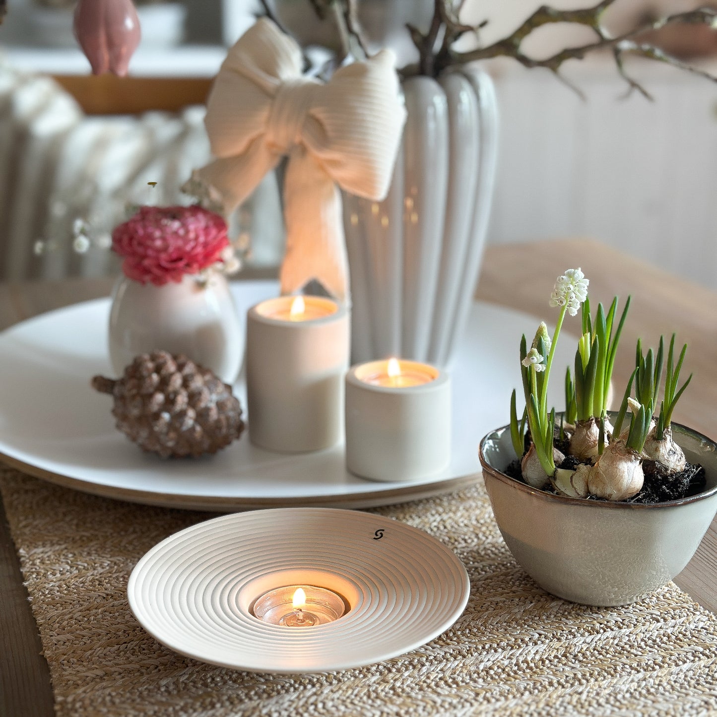 Kerzenhalter Teller "Tveta" Keramik Matt Beige 15cm - Wohnen auf dem Land