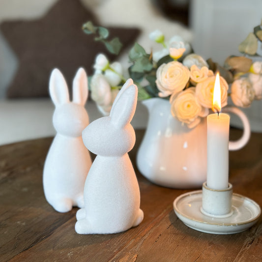 Hase stehend „Minimal“ beflockt weiß 15cm - Wohnen auf dem Land