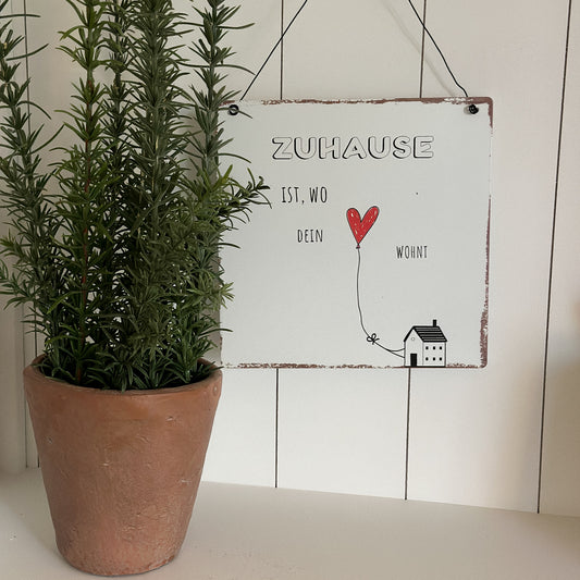 Schild Aufhänger "Zuhause" Metall Vintage Weiß - Wohnen auf dem Land