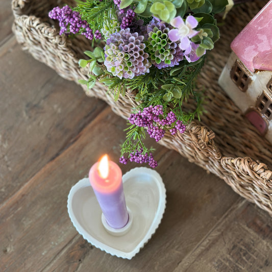 Kerzenhalter "Herz" Keramik Rillen Creme 10cm