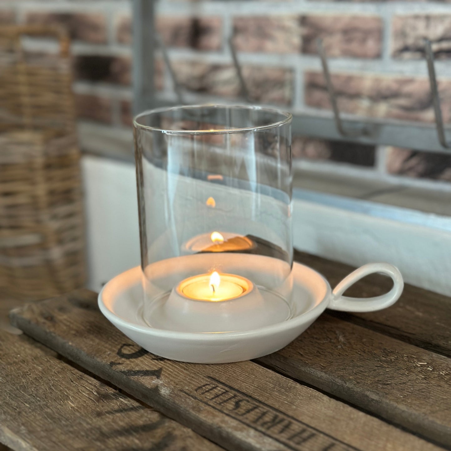 Teelichthalter Glas "Tina" Keramik weiß 15cm