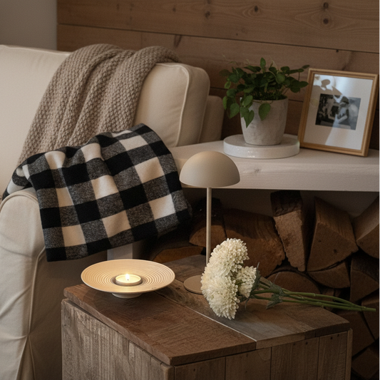 LED touch table lamp "Clara Sand" in sand beige, 22cm tall, by Anna's Collection, showcasing a sleek design.