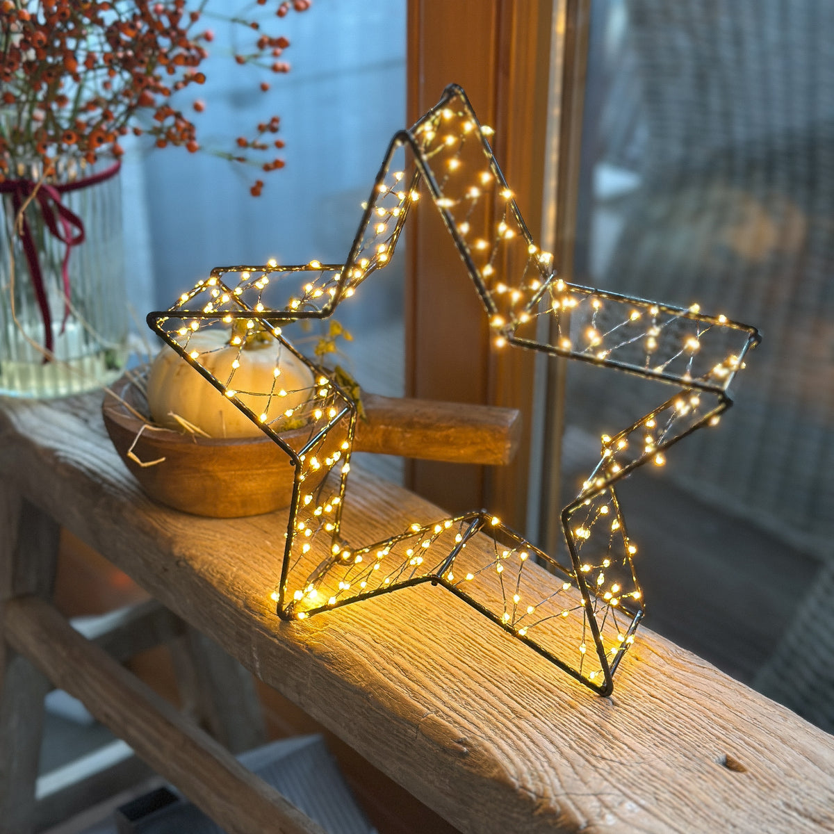 LED 3D Stern "Stella" Metall Indoor Batterie Timer 26cm - Wohnen auf dem Land