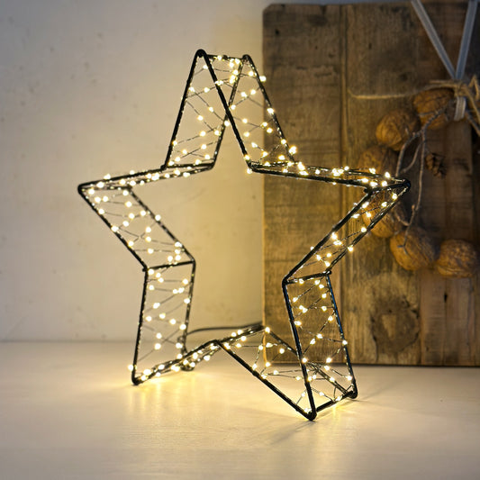 LED 3D Stern "Stella" Metall Indoor Batterie Timer 26cm - Wohnen auf dem Land