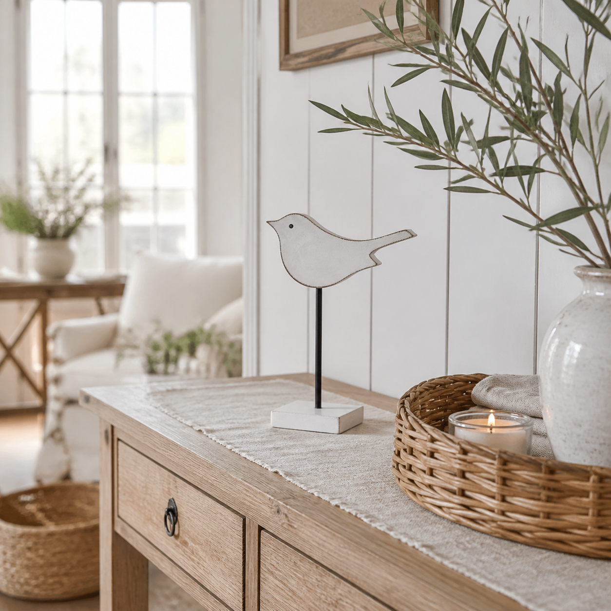 Aufsteller Vogel aus Holz Weiß weiteres Landhaus Ambiente