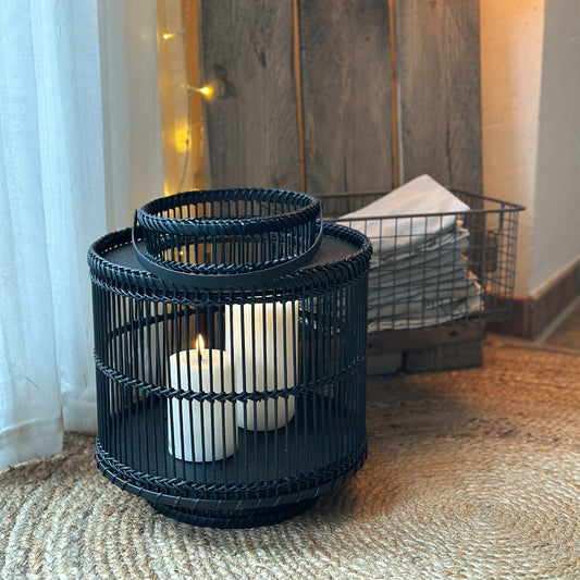 Windlicht Laterne "Midnight Glow" Bambus antique schwarz H34/D30 - Wohnen auf dem Land