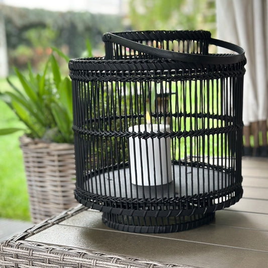 Windlicht Laterne "Midnight Glow" Bambus antique schwarz H34/D30 - Wohnen auf dem Land