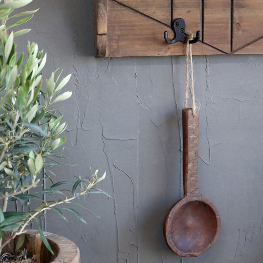 Holzlöffel Deko "Grimaud" mit Handgriff Holz Jute Vintage Braun - Wohnen auf dem Land