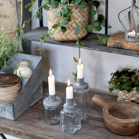 Kerzenhalter "Lysanne" Glas Metall Vintage Zink 12cm - Wohnen auf dem Land