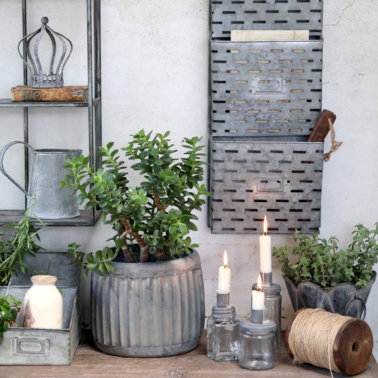 Kerzenhalter "Veronique" Glas Metall Vintage Zink 10cm - Wohnen auf dem Land