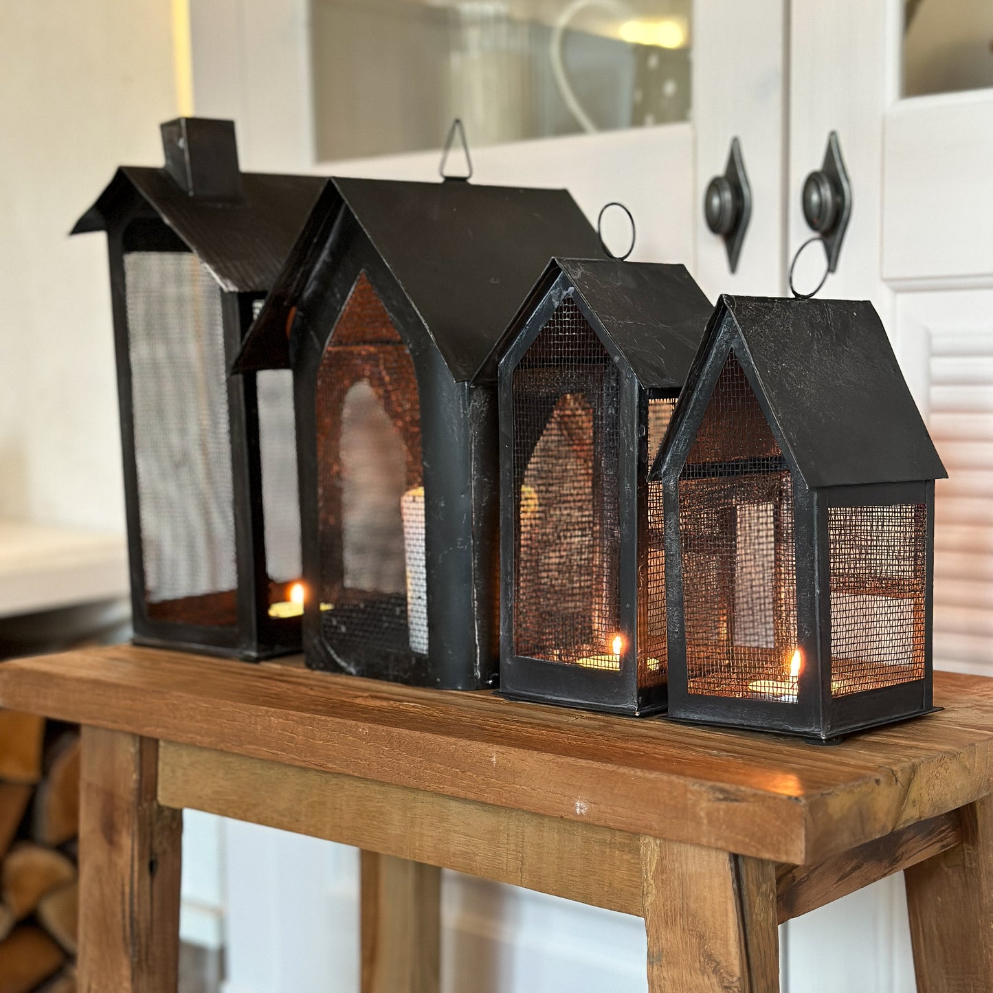 Lichthaus "Fil de fer" Metall antique kohle H25/B18 - Wohnen auf dem Land