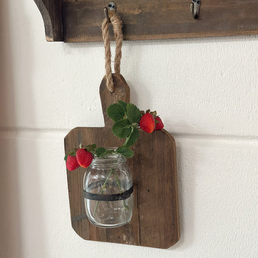 Vase am Holzbrett "Jar Board" Holz Glas Vintage Braun Eckig 33cm - Wohnen auf dem Land