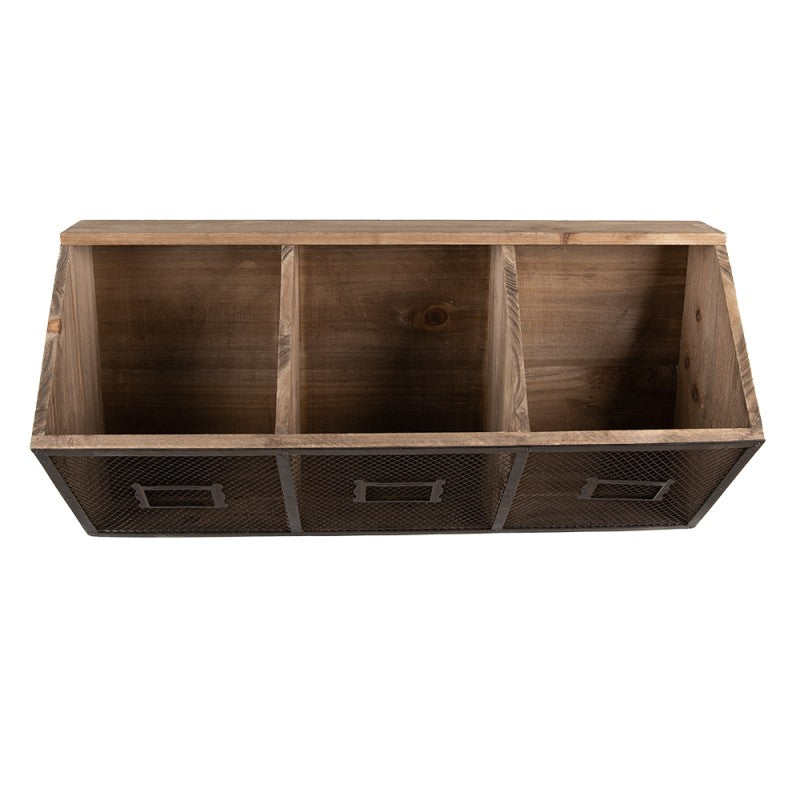 Wandregal aus Vintage-Holz mit integrierter Sortierbox, handgefertigt von Clayre & Eef, für stilvolle Holzmöbel in Ihrem Zuhause