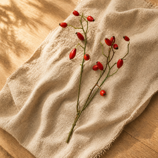 Hagebuttenzweig „Herbstpoesie“ künstlich Rot 46cm – 03 ambiente draufsicht