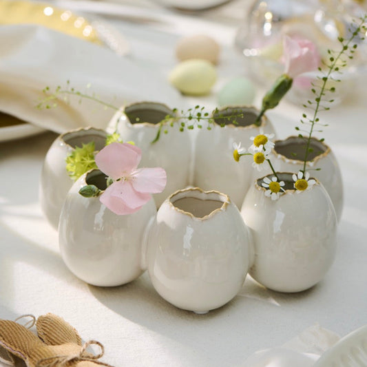 Vase Eierkranz "Frühlingsgruß" Keramik glasiert Creme - Wohnen auf dem Land