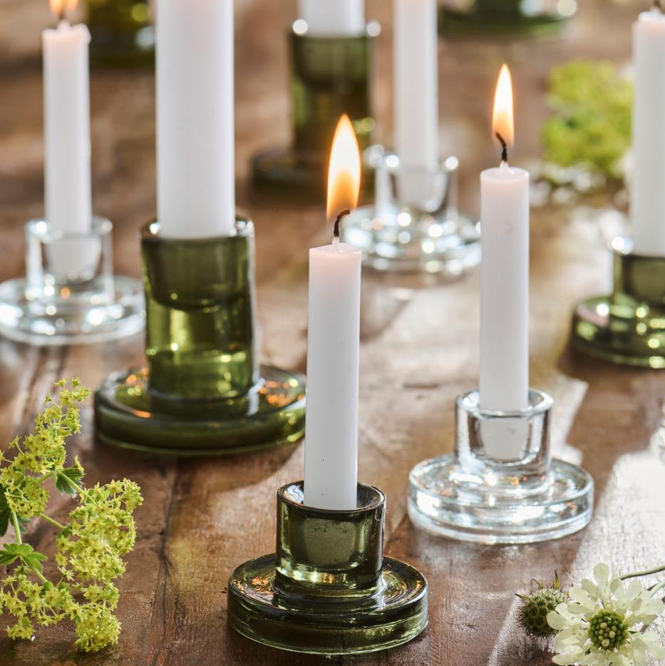 Transparenter Glas-Kerzenhalter „Alva“ für Stabkerzen Ø13mm von IB Laursen, elegant und schlicht für dekoratives Kerzenlicht