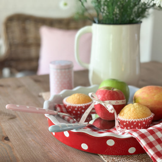 Auflaufform Backen Schale "Polka Dots" Keramik Rot Groß 30cm - Wohnen auf dem Land