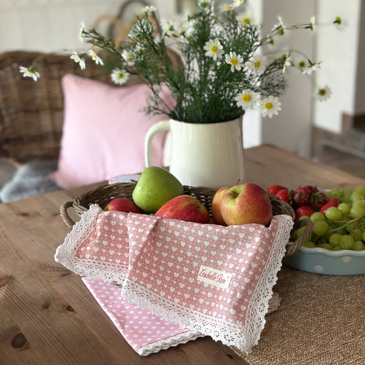 Serviette Stoff "Love" Baumwolle Herzchen Rosa 40cm - Wohnen auf dem Land