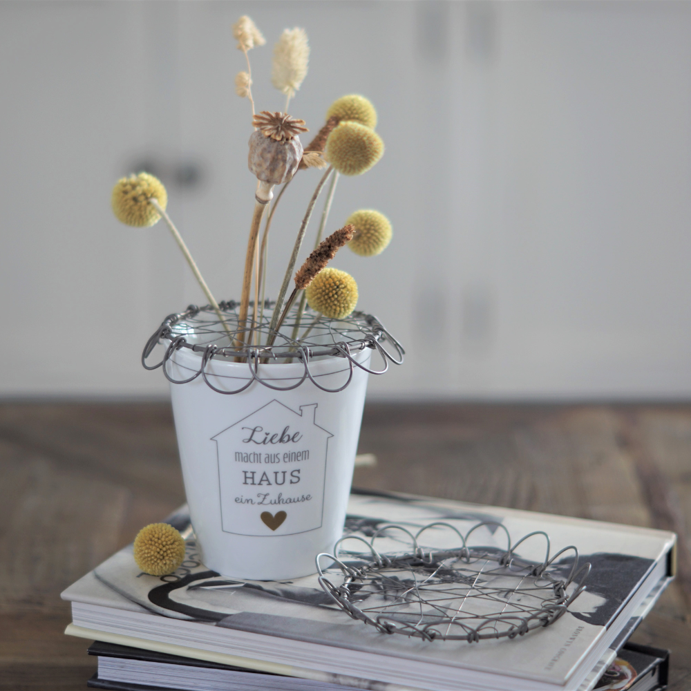 Blumenhalter "Wire Lid for Happy Mug" Metall Zink Grau - Wohnen auf dem Land