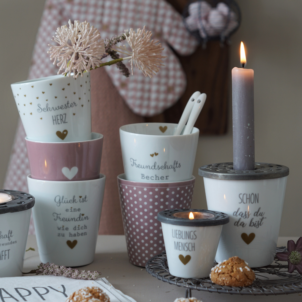 Becher Tasse Happy Mug "Micro Dots" Keramik Rosa - Wohnen auf dem Land