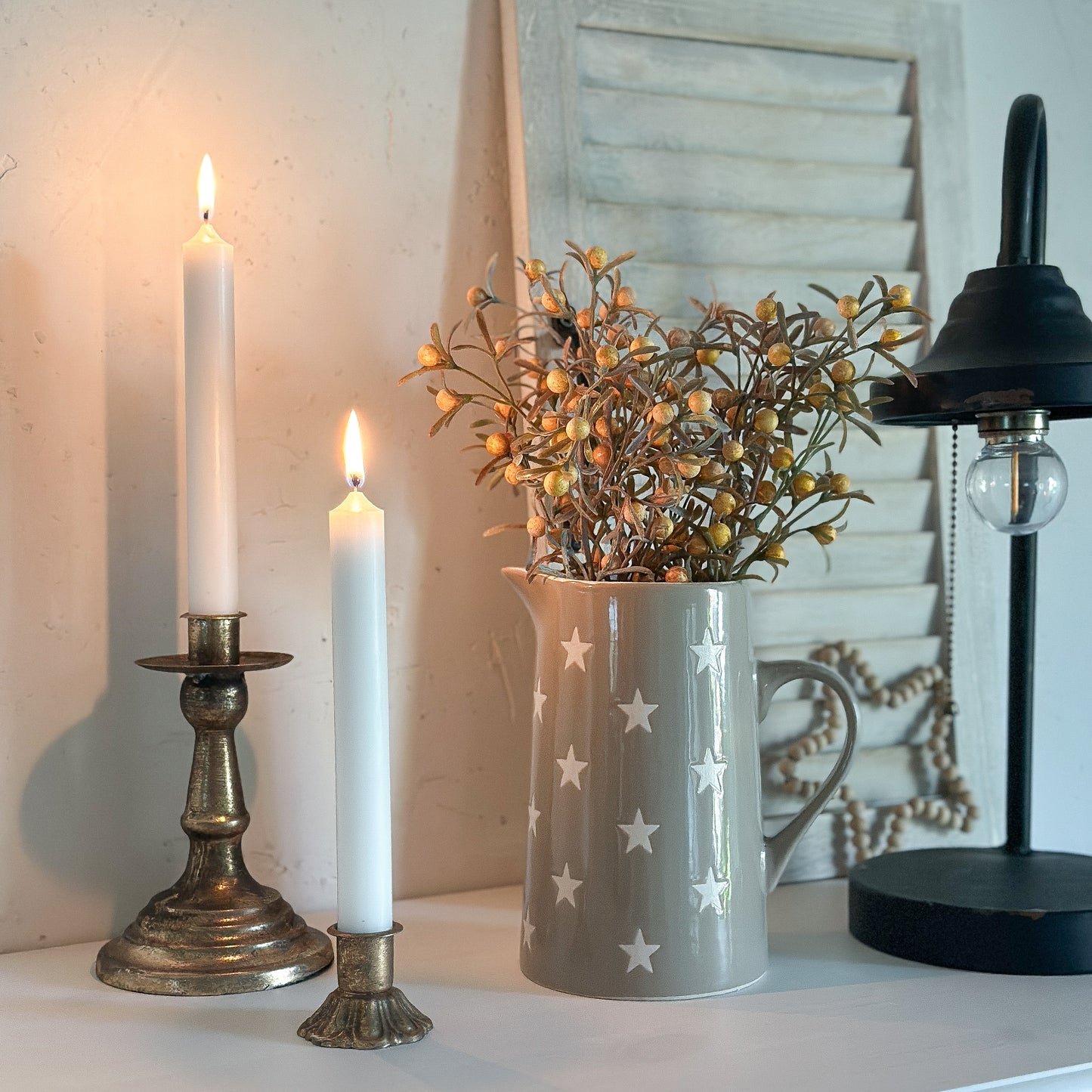 Kanne Krug Jug "Happy Stars" Keramik Taupe - Wohnen auf dem Land