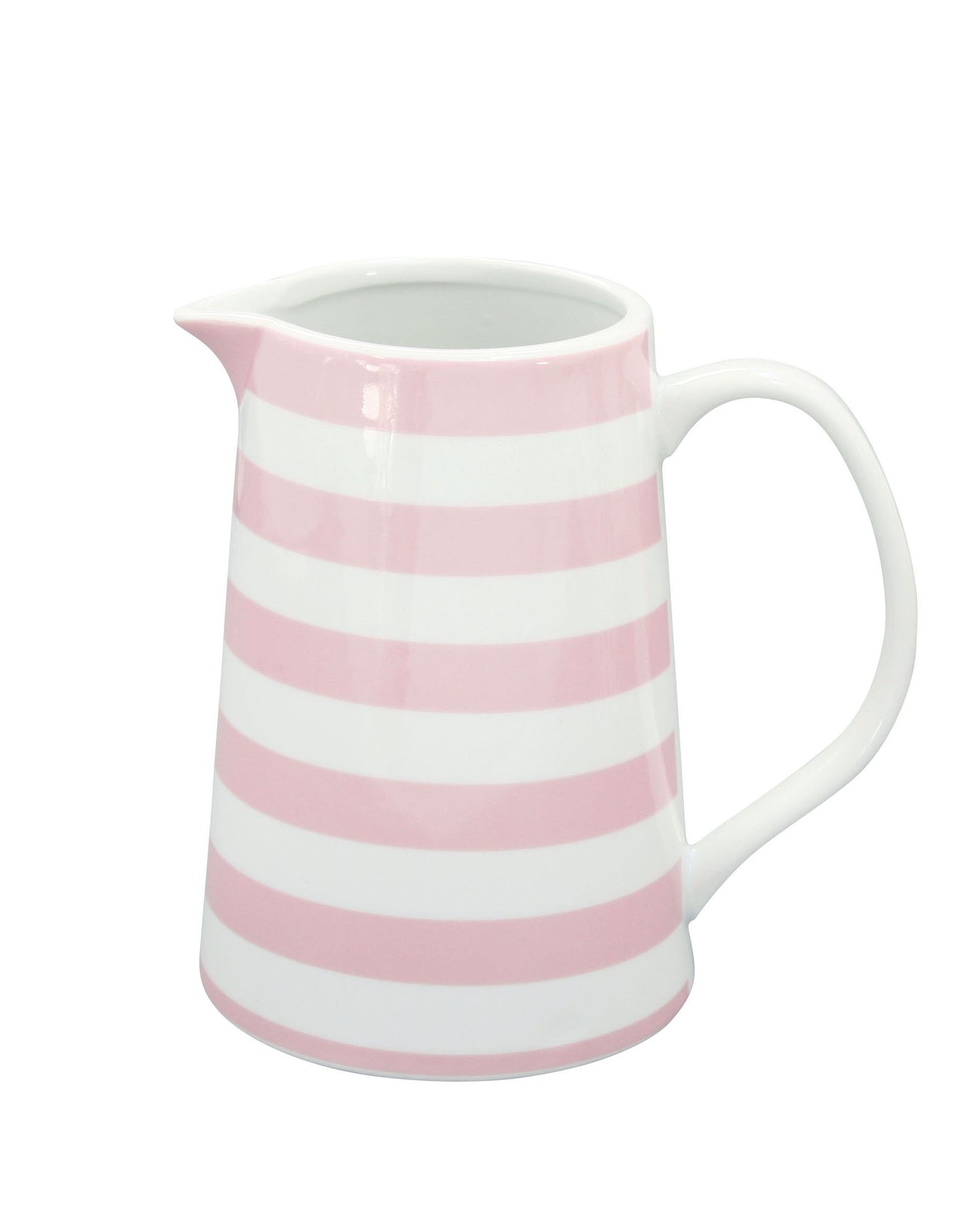 Kanne Krug "Striped Pink" aus weißer Keramik mit rosa Streifen, 800ml, Krasilnikoff Geschirr, ideal für Getränke und Dekoration