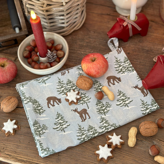 Geschirrtuch "Bambi in Forest" Wald Dekor Weiß Grau - Wohnen auf dem Land