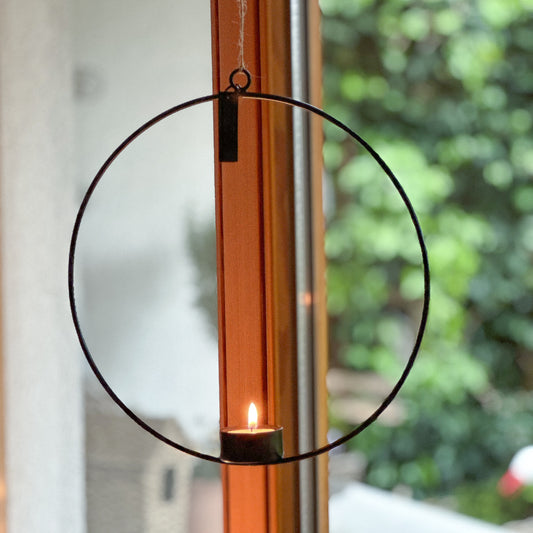 Teelichthalter Hängend "Ring" Schwarz - Wohnen auf dem Land