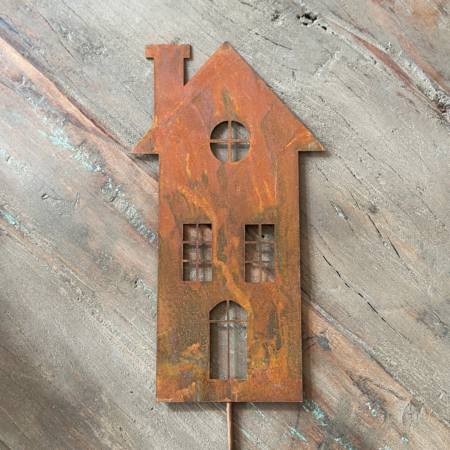 Pflanzenstecker Haus Kamin Metall Rost 38cm