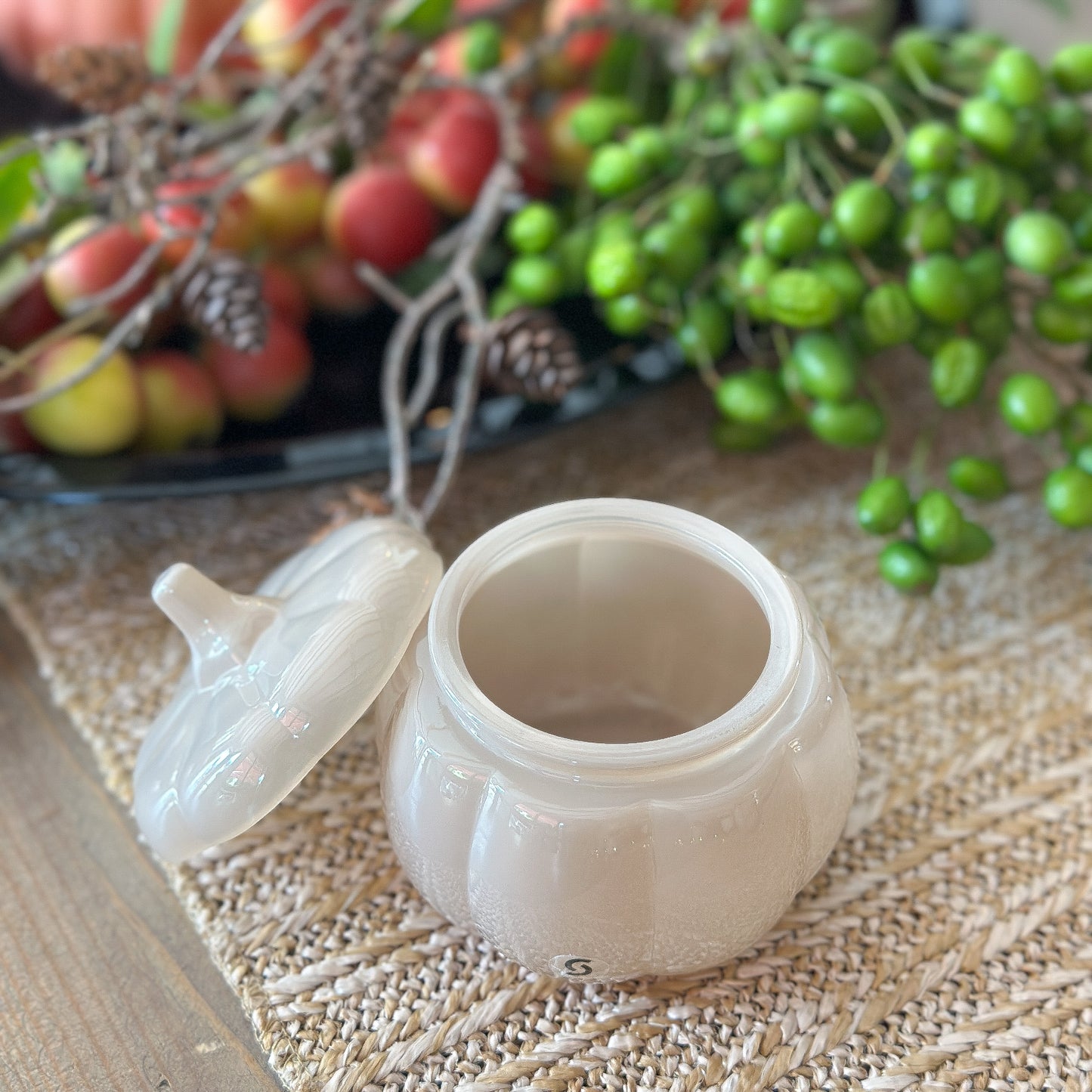 Schale Dose Kürbis mit Deckel "Brehult" Glas Beige 9cm - Wohnen auf dem Land