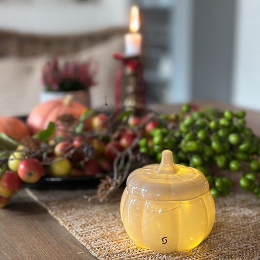 Schale Dose Kürbis mit Deckel "Brehult" Glas Beige 9cm - Wohnen auf dem Land