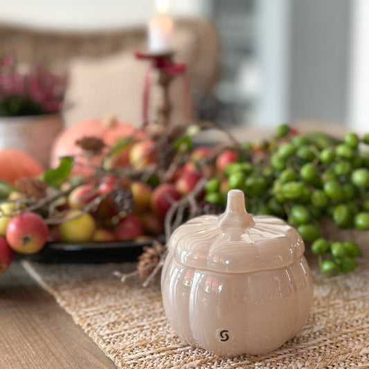 Schale Dose Kürbis mit Deckel "Brehult" Glas Beige 9cm - Wohnen auf dem Land