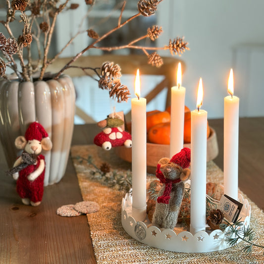 Kerzenhalter Schale "Sterne" Metall Rund Weiß 20cm - Wohnen auf dem Land